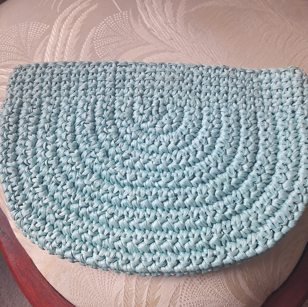 Crochet Raffia Clutch in Light Blue Made In Italy